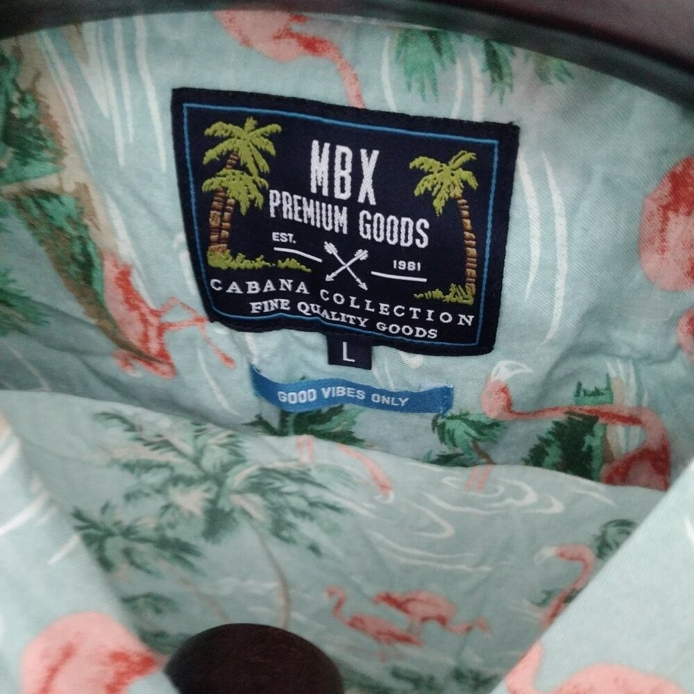 MBX Premium Goods Flamingo Tropical Shirt Mens L Cabana Hawaiian Button Up NWT - Picture 7 of 10
